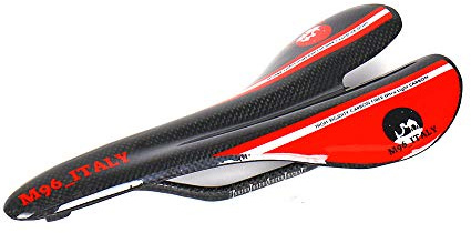 Msport Sella sellino per Bici da Strada da Corsa e MTB in Fibra di Carbonio Super Leggera 95g +/- Rosso