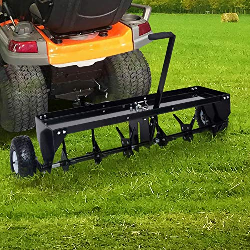 ShCuShan Aireador de césped para tractor cortacésped, rastrillo de césped para patio trasero al aire libre, herramienta de jardinería de metal, aireador de césped para cortacésped de 102 cm