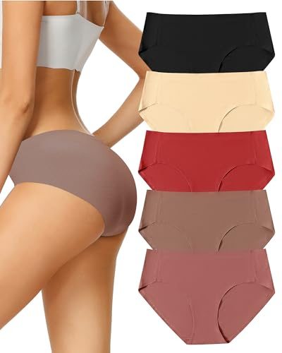 VOENXE Mutande Slip Donna Senza Cuciture,Invisibili Biancheria Hipster Donna Intima, Women Intimo Microfibra Mutandine,Seamless Elasticizzata Underwear,Comode Elasticizzato Intimo di Base, Pacco da 5