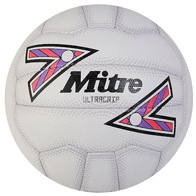 Mitre Ultragrip Netball | All Conditions Ball | Popular Style | Durable Design, White/Black/Purple, 5