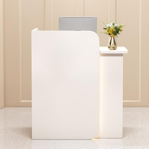 HPIRFYE Modern und schön Rezeption-Tisch,Mit LED-Ambientebeleuchtung und abschließbaren Schubladen，HöLzerne Kassentheke, Geeignet für Supermarkt, Convenience Store, Büro(Style1)