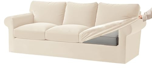 KYJSW Stretch Ektorp sofföverdrag med separata sittkuddar och ryggstöd överdrag sammet soffa överdrag med elastiskt band 1 2 3 4-sits set (elfenben, 3-sits set 7 st)