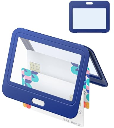 Uniclife ID card Holder with Double Sided Windows Horizontal Hard Plastic Case Blue Protector Cover for Office, School, Credit, Proximity, Key, Driving and ID Cards, 1 Piece