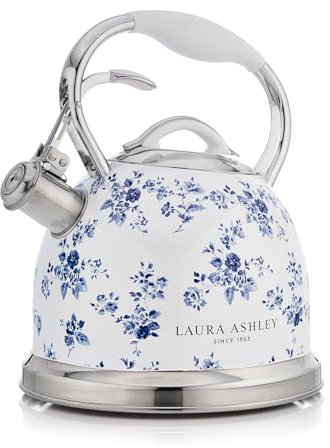 Laura Ashley China Rose Bollitore Induzione da 2,5 Litri di VQ - Ebollizione Rapida Bollitore Gas con Fischio per Piastra a Gas, Fornello induzione o Altre Cucine con Meccanismo a Pulsante