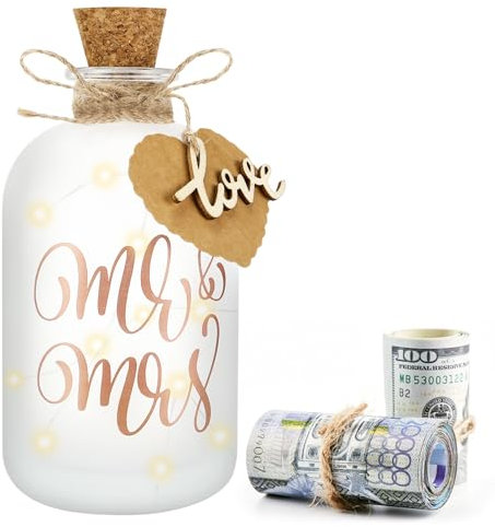 Farerkass Botella de luz LED para bodas, regalos de dinero con cadena de luces LED, regalo de boda, botella luminosa, personalizable, caja de boda, hucha para novios y recién enamorados