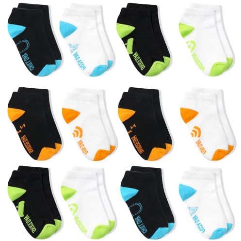 Geyuwoz 12 paires de Chaussettes pour enfants de sport Chaussettes de sneakers en coton Coloré pour enfants 4-12 ans Unisexe