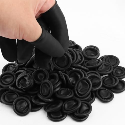 100 unidades de guantes desechables de silicona para dedos – Guantes negros hipoalergénicos para la punta de los dedos para belleza, manicura, masajes y uso industrial