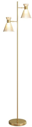 HOMCOM Lampada da Terra con 2 Punti Luce Regolabili, Lampada con Basamento e Paralumi in Vetro a Fiore, Attacco E27, Interruttore a Pedale, Oro