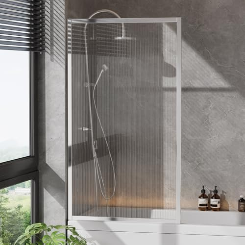 INMOZATA Shower Screen, 180 Frosted Ribbed Glass Shower Screens for Bath, Over Bath Shower Screen Glass Panel, 800 * 1400mm