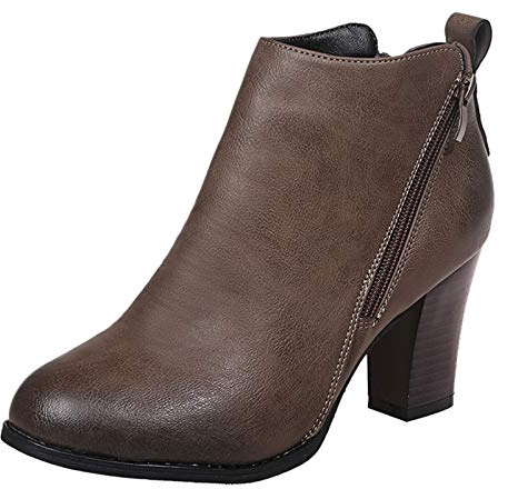 Women'S Leather Ankle Boots,Women'S Chunky High Heel Chelsea Ankle Ladies Boots,Pointed Toe Ankle Footwear Chunky Block Stacked Heel Side Zipper Fall Booties,Shoes For Office/Party/Daily