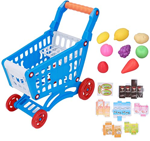 LMHHMIN Carrello della spesa per bambini Set Carrello della spesa educativo per bambini Gioca a giocattoli alimentari per lo sviluppo dell'apprendimento (Blu)