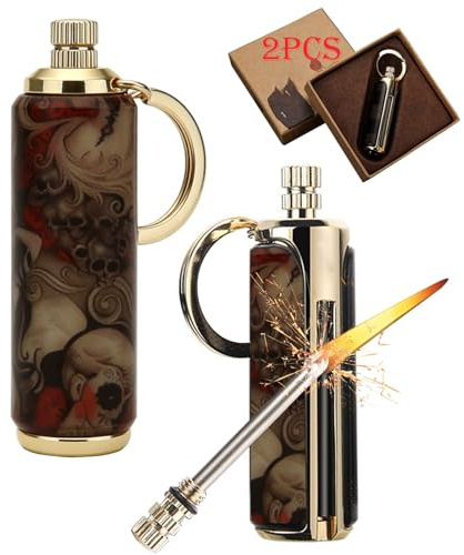 2 Pack Permanent Match lighters for Camping ， Reusable Match ，Forever Flint Fire Starter for Outdoor Survival, for Men(D)