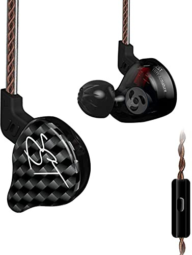 Yinyoo In Ear Monitors KZ ZST Hybrid Earphones Banlance Armature with Dynamic in Ear Headphone 1BA+1DD Hifi Headset (With mic, Black)