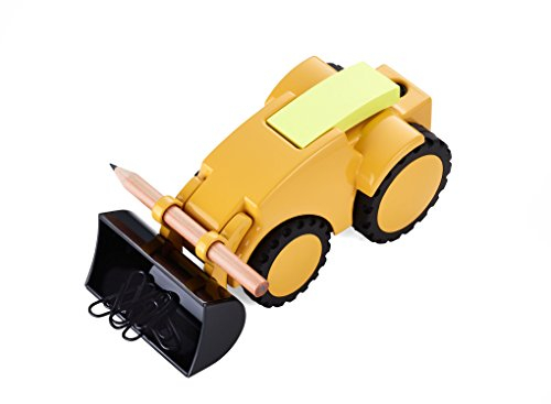 TROIKA Digger – GAM40/YE – Büroklammernhalter – Bagger, Radlader– verstellbare Schaufel – Briefbeschwerer – Stiftehalter inkl. 1 Bleistift – Metallguss– glänzend – gelb, schwarz – TROIKA-Original