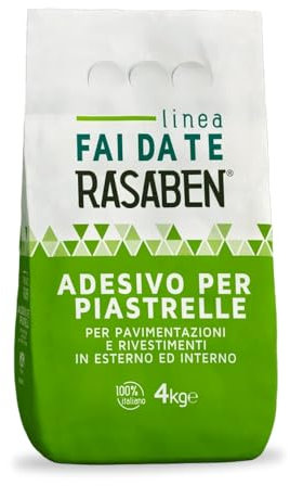 RASABEN - Adesivo per Piastrelle Bianco, per Pavimentazioni e Rivestimenti, per Intonaci a Base di Cemento Malte e Massetti Cementizi, da 4kg