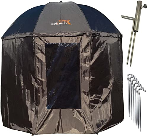 NECO Ombrello da pesca Isotermico 250 cm, con mantello, supporto per ombrellone e picchetti da terra, protezione pioggia, vento freddo e raggi UV, 3 uomini e bagagli alla carpa, custodia inclusa 15035