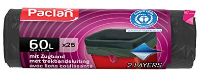Paclan Zugbandsäcke 25 x 60L Blauer Engel, Grün/Grau