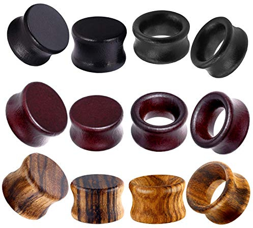 TIANCI FBYJS 12pcs Wood Ear Tunnels Wooden Gauges Vintage Black Brown Natural Organic Flesh Tunnel Plugs Piercing Stretcher Earrings 8mm 0g