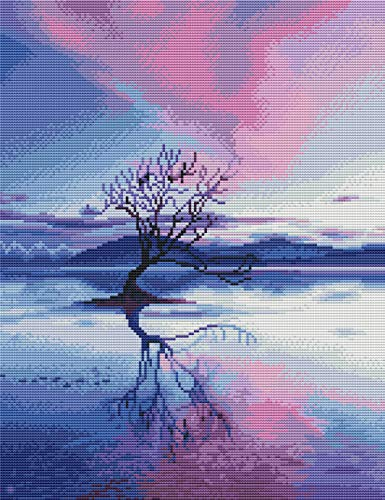 Abillyn Kit de punto de cruz bordado árbol en el lago estampado con patrón impreso (lago)