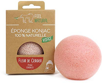 Konjac Natural Face Sponge – Cleanses and Purifies – Gently Removes Make-Up – Konjac Cherry Blossom Exfoliating Facial Sponge – Beauty Routine, Skincare, Shower – Feel Natural