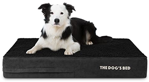 The Dog’s Bed Orthopaedic Memory Foam Dog Bed with Enhanced Support, Large Black Plush, Waterproof, Supportive Dog Bed with Replaceable Covers, Veterinary Approved