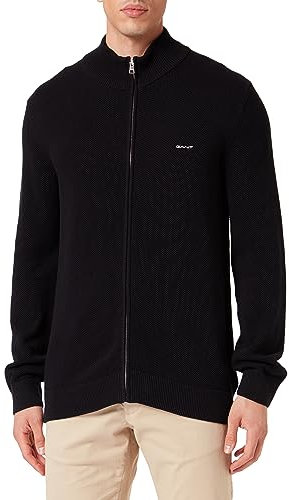 Gant Herren Cotton Pique Zip Cardigan Strickjacke, Schwarz, XL EU