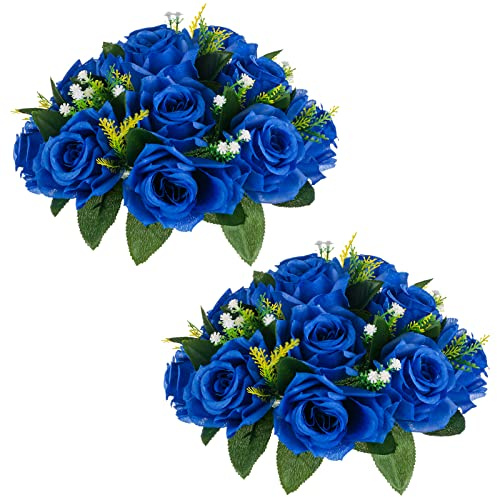 NUPTIO Flower Balls for Wedding Centrepieces - 2 Pcs 24cm Diameter Artificial Flowers Ball Arrangement Bouquet Centerpieces for Tables - Royal Blue Silk Fake Rose for Weddings Party Decorations