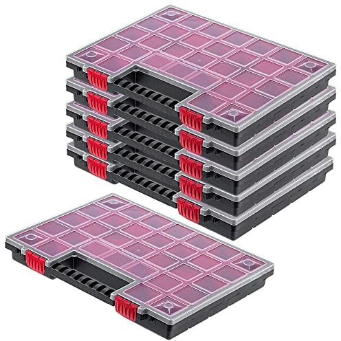 KADAX Organizer, Werkzeugkasten aus Kunststoff, Kleinteilmagazin mit transparentem Deckel, Kleinteilemagazin in verschiedenen Größen, Sortimentskasten (40x30cm / 6 Stück)