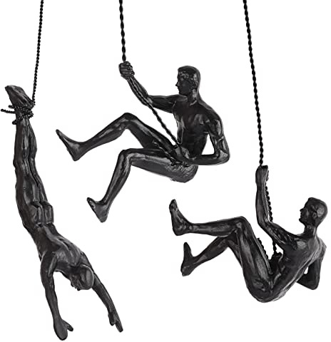 Olpchee Set of 3 Nordic Modern Simplicity Resin Sculpture Creative Climbing Man Wall Sculptures Hand-finished for Art Home Decor (3Pcs Black)