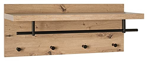 Home4You Wandgarderobe - Schwarz - Artisan Eiche Dekor - Metall - 75 x 30 cm - mit Kleiderstange
