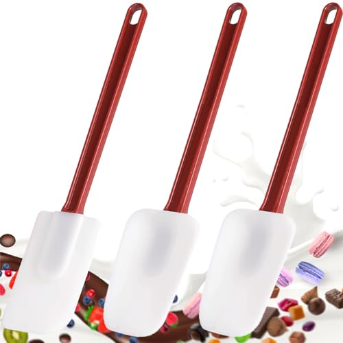 Silicone Rubber Spatula Set of 3, Resistant Scraper Spoon Commercial Cooking Set (2 Spoon + 1 Spatula 9.5In)