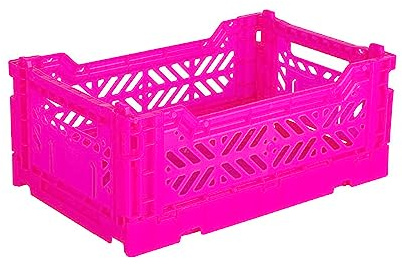 AYKASA Klappkiste, stabile Faltkiste aus Kunststoff, stapelbar, Neon Pink, Mini (27x17x11cm)