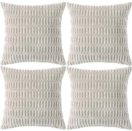 Ci & Ci 4er Set Deko Kissenbezug 45x45 cm, Hellgrün Kordsamt Kissen Sofakissen Dekokissen Zierkissen, Flauschig Kissenbezüge Kissenhülle für Sofa Couch