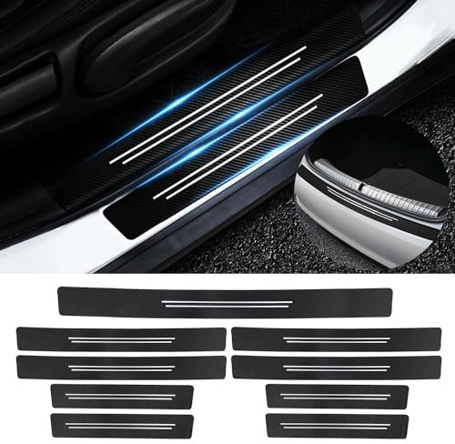 FT FUNTOR Car Door Sill Protector, 9 Carbon Fiber Car Door Sill Protectors, Scratch Resistant Door Sill Bumper Protective Film, Universal Automobile Accessories Threshold Protection Sticker (9Pcs)