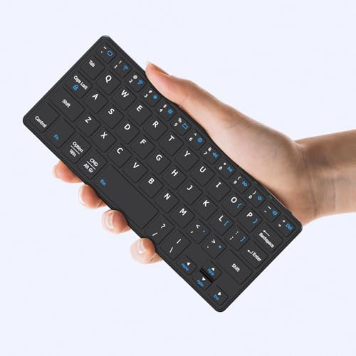 Universellt trådlöst tangentbord ultralätt bärbart minitangentbord med justerbart vinkelstöd och läderfodral, uppladdningsbara datortangentbord resor Bluetooth-tangentbord för iPad Android,