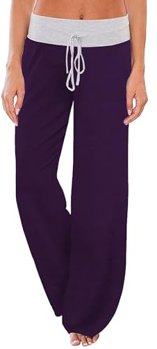 Famulily Womens Loose Long Leg Pjs Bottoms Drawstring Lounge Trousers Purple XXL