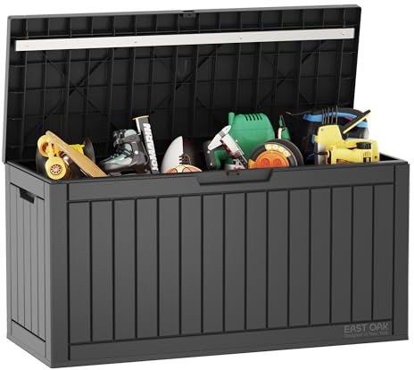 EAST OAK Baule Esterno Impermeabile 227L, Cassapanca Contenitore da Esterno e Interno 107×43×55CM, Panca Contenitore Grande per Giardino, Resistente alle Intemperie, Protezione UV, Nero