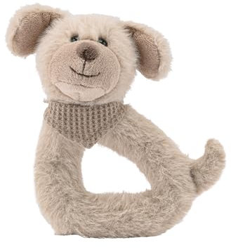 Sterntaler Greifling Hund Lucky - Motorikspielzeug zum Rasseln, Fühlen und Spielen - Kuscheltier für Baby und Kinder mit Rassel als treuer Freund - Baby Spielzeug aus weichem Stoff, graubeige