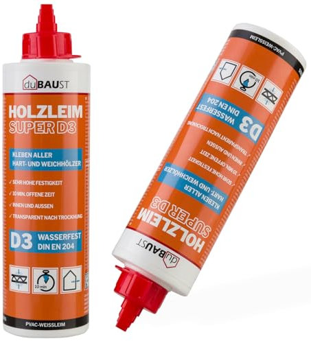 dubaust WOD24 Schnelltrocknender D3 Holzleim, wasserfest, für Hartholz und Weichholz, weiss - nach dem Aushärten transparent (1, 500g Flasche)