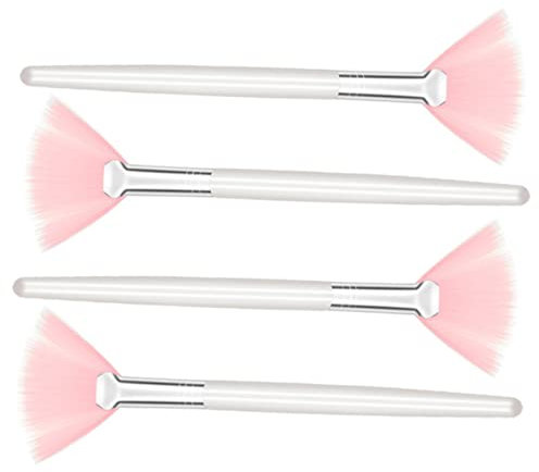 BELLIFFY 4pcs Fan Makeup Facial Makeup Applicator Powder Foundation Long Handle Facial Brush for Women Pink Handle for Diy Beauty Tool Brush