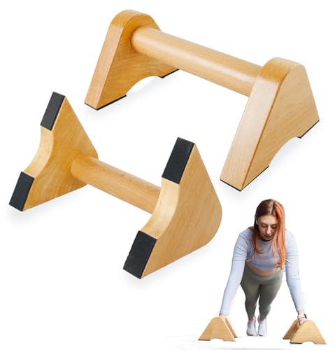 Purife Solid Wood Calisthenics Parallettes Bars Push up Handles 1 Pair, Strength Training Pushup Stands, Parallel Pushup Handstand Bars for Home Gym Workout