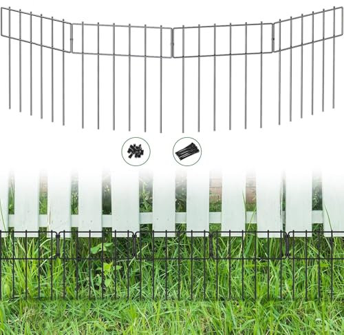 Hanured® 25 Stück Dekorativer Gartenzaun, 8,2 m(L) x 43 cm(H), Steckzaun Metall Kein Graben, Hund Kaninchen Blocker Zaun für Hof, mit Schnappen & Kabelbindern