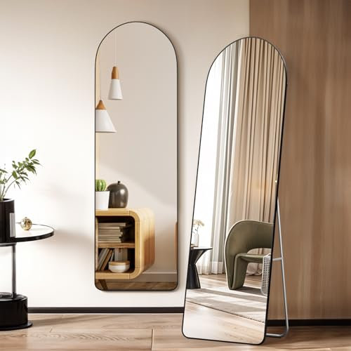 Warmiehomy Arched Full Length Mirror, 160X50cm Large Full Body Floor Standing Mirror, Hanging or Leaning Against Wall for Bedroom Cloakroom, Black