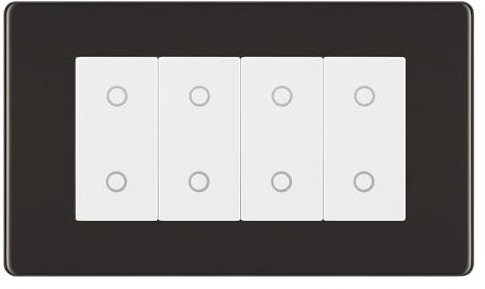BG Nexus Screwless Black Nickel Quad Secondary Touch Dimmer Switch White Inserts FBNTDS4W