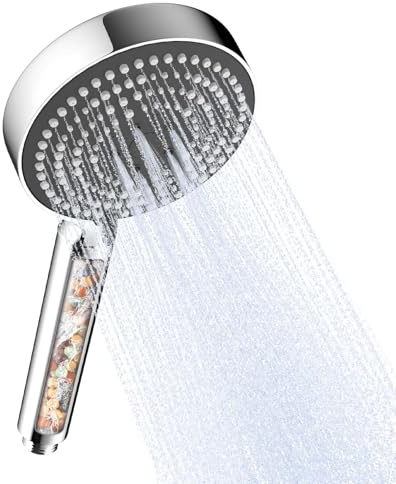 OFFO Duschkopf mit Filter, 13cm Duschkopf Groß mit 6 Strahlarten, Handbrause mit Filtration in 20 Schichten, Duschbrause für Duschkopf Wassersparend, Shower Head, Duschkopf mit Kalkfilter, Chrom+Grau