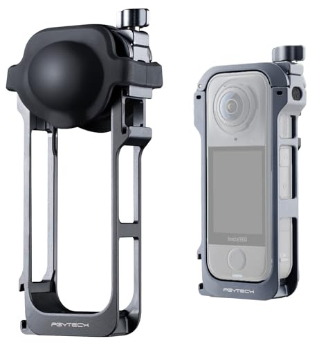 PGYTECH Kamerabur för Insta360 X4 Air, Hållbar Skyddsfodral i Aluminiumlegering med Rotationslåsknapp, Ram med Kallskoremontage, 1/4 Gängor, Silikonobjektivskydd, Mikrofonvindskyddsskum