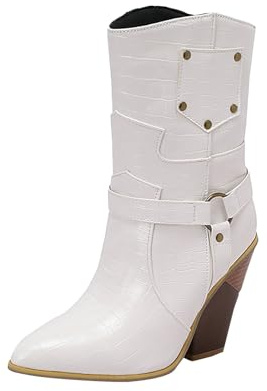 HOOUDO Botas de Trabajo,Botas Negras Mujer Cómoda Moda con Forro Calido y Suela Antideslizante Botines Western Botines Trekking Aire Libre Zapatos de Tacon Ancho Casual o de Fiesta