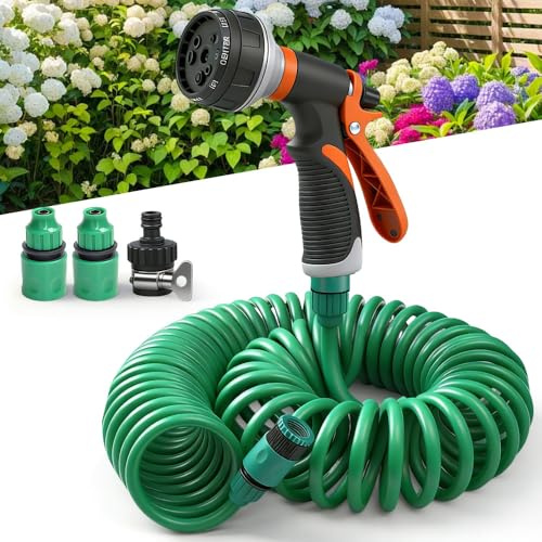 Weciau Tubo da Giardino Flessibile, 15M Tubo Acqua Giardino con Ugelli a 8 Funzioni, Raccordi per Tubo, Spruzzatore Portatile, per Animali Domestici, Irrigazione Giardino