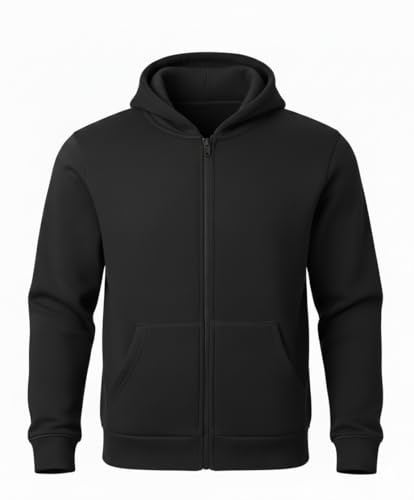 ITRAT Kids Boys Girls Fleece Zip Up Hoodie with Two Pockets – Unisex Plain Hooded Sweatshirt Jacket for School, PE & Casual Wear, Warm Long Sleeve, Ages 5–14 (13 Years, 14 Years, Black)