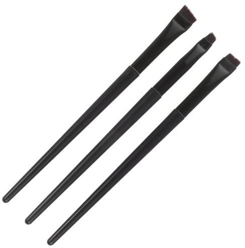 EXQUIMEUBLE Juego de 3 Pinceles para Delineador de Ojos y Cejas, Cepillos de Maquillaje Mango Plástico Negro, Incluye Pincel Angular Grande, Pequeño y Pincel Plano Grande, Herramienta Fina